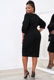Plus Size Puff Sleeve Wrap V Neck Midi Dress