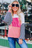 Color Block Bubble Striped Sleeve Top