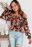 Black Off The Shoulder Smocked Floral Top