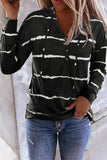Striped Drawstring Button Long Sleeve Hoodie
