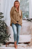 Khaki Plush Button Down Pocketed Shirt Jacket
