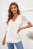 Swiss Dot Lace V Neck Shirt