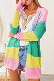 Rainbow Color Block Open Front Drape Oversized Knitted Cardigan