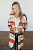 Multicolor Striped Print Pockets Open Front Cardigan