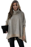 Turtleneck Bat Sleeve Side Slit Tunic Top