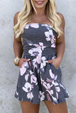 Floral Print Bandeau Romper with Pockets