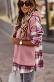 Plaid Splicing Drawstring Hoodie