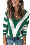 Striped Colorblock V Neck Knitted Sweater