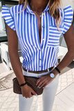 Striped Buttoned Ruffled Sleeve Blouse