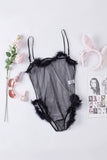 Raw Hem See-through Mesh Spaghetti Strap Teddy Lingerie