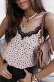 Spotted Print Crochet V Neckline Spaghetti Straps Tank Top