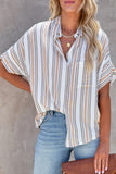 Multicolor Striped Oversize Short Sleeve Shirt