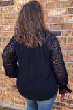 Black Plus Size Zebra Mesh Sleeve Blouse