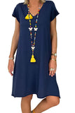 Rolled Hem V Neck Short Sleeve Mini Dress