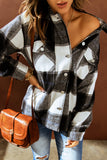 Black Plaid Print Buttoned Shirt Coat with Pocket