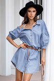 Asymmetric Cold Shoulder Denim Dress