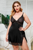 Satin Lace Splicing Spaghetti Straps Plus Size Lingerie