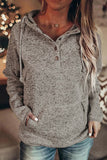Heathered Print Button Snap Neck Pullover Hoodie