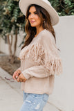 Fringe Hollow-out Drop Shoulder Pullover Sweater