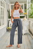 Elastic Waist Drawstring Wide Leg Pants