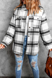 Black Plaid Print Pocket Women Shacket