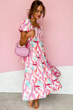 Brush Stroke Printed Smocked Ruffle Tiered Dress