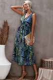 Floral Printed V Neck Open Back Sleeveless Maxi Dress