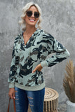 Camouflage Drawstring V Neck Hoodie