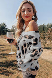 V-neck Leopard Print Puff Sleeve Sweater