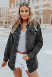 Pocket Raw Hem Buttoned Denim Jacket