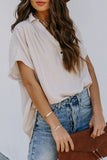 Collared Hi-low Hem Draped Short Sleeve Blouse