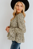 Apricot Printed Ruffled Funnel Neck Puff Sleeve Blouse