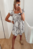 Square Neck Flutter Sleeve Bohemian Print Mini Dress