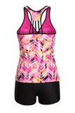 Printed Tankini Top Solid Boyshort Swimsuit