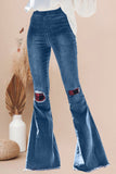 Patchwork Bell Bottom Jeans With Frayed Hem