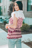 Floral Printed Eyelet Tassel Top