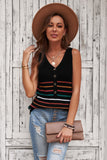 V Neck Striped Pattern Knit Tank Top with Buttons