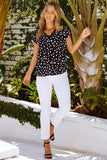 Floral Scalloped V Neck Short Sleeves Top
