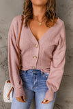 Pink V Neck Buttoned Bishop Sleeve Cardigan