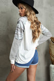 Round Neck Raglan Sleeve Camo Striped Patchwork Top