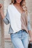 V-neck Color Block Loose Sweater