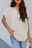 Collared Hi-low Hem Draped Short Sleeve Blouse