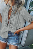 Crochet Hollow-out Lace Splicing Short Sleeve Top