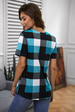 Plaid Pattern V Neck Short Sleeve Top