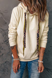 Beige Leopard Print Drawstring Drop-shoulder Hoodie