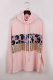 Leopard Sequin Splicing Turtleneck Waffle Sweatshirt