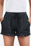 Casual Pocketed Frayed Denim Shorts
