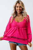Eyelet Insert Textured Babydoll Top