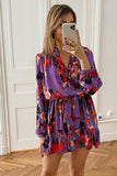 Abstract Print Ruffled Drawstring High Waist Mini Dress