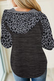 Color Block Leopard Long Sleeves Gray Hoodie